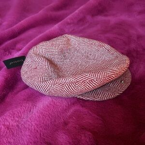 Bebe Red and White Herringbone Tweed Cap